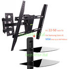 30-50inch Uhno Full Motion Tv Wall Mount Swivel Bracket W Folating 2 Tier Glass Shelf