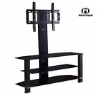 30100290 Uenjoy Tempered Glass Black Tv Stand Console Media 713803617541