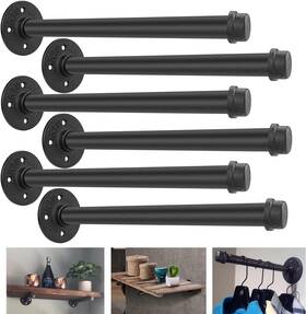 Aconnet 745681779974 6 Pack Industrial Pipe Shelf Brackets 12 Inches Iron 12inch Black