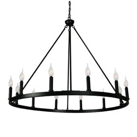 Cy-a5 Ancora Home Decor 12 Light Chandelier Wagon Wheel 37inch Wide Matte Black Steel