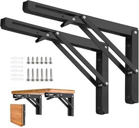 Autohj 768410654212 Folding Shelf Brackets - 16 Inch 2 Pcs Heavy Duty Inch- Packs Black