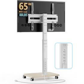 Ax1011twm Ax Waber Mobile Tv Stand With Power Outlets Wheels Swivel Adjustable 27-65in White