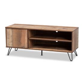 159-9853-hit Baxton Studio Iver 3-shelf Wood Tv Stand Rustic Oak And Black Screens Up To 52 Inch