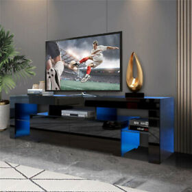 Dj0094bk Black Led Tv Stand For 70 Inch Modern Entertainment Center Glossy Cabinet