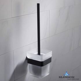 Ba02 Blossom 842708111103 Elegant Matt Black Modern Toilet Brush Holder Solid Brass With Glass Design