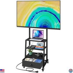 Tvs024-bk Brand Aflui Rolling Tv Stand With Wheels Mount Fabric Drawer Power Outlet 15 Inch Black