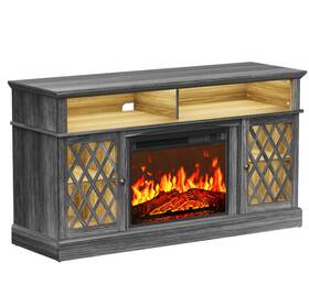 Chitooma 680358126517 Electric Fireplace Tv Stand With Led Lights Gray