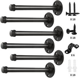 Eledom 732688079473 Pipe Shelf Brackets 12 Inch Industrial Inch-6 Pack Black Coated Finish