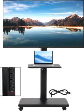 147026-4 Fahkns Mobile Tv Stand Rolling Cart Power Outletmobile For 32-70 Inch Tvs