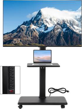 Fahkns 147026-xin Mobile Tv Stand Power Outlet Tilt Swivel Cart For 32-70 Inch Tvs