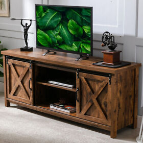 Hg61a0833-a04 Farmhouse Sliding Barn Door Tv Stand For 65 In Tvs Storage Entertainment Center