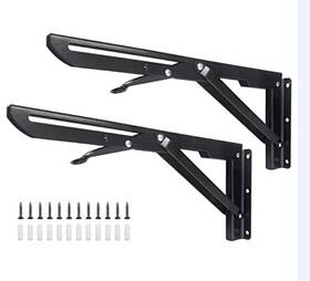 Foozet 763684319904 Folding Shelf Brackets With Screws Heavy Duty Foldable Wall Black