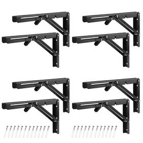 Genhakon 787502219696 4 Pairs 8 Pcs 12 Inch Folding Shelf Brackets Metal Black