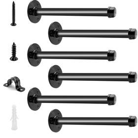 Sgj-12in Greemov 6 Pack Pipe Shelf Brackets 12 Inch Industrial Iron - Black