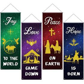 Qun-hahafelt-111 Hahafelt 4 Pcs Church Banners 2 X 6 Feet Nativity Scene For Sanctuary
