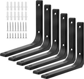 Zque0240 Harskiyer 6pcs Black Metal Shelf Support Angle L Brackets 6 X 5 Inch