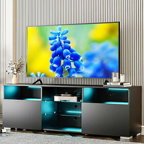 Dj0085 High Gloss Tv Stand For 55inch Console Entertainment Center Black With 20 Color Led
