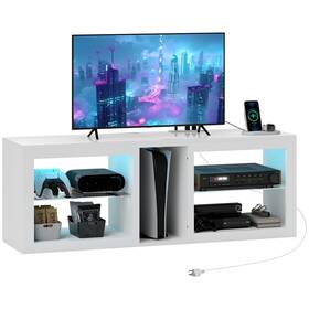 Us83b-158v80wt0131 Homcom Modern Tv Stand With Led Lights And Power Outlets For 55 Inch 51 High Gl