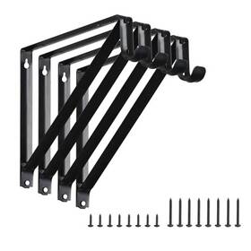 Hmh-6164 Home Master Hardware Heavy Duty Closet Shelf Rod Brackets Wall 4 Pack Black