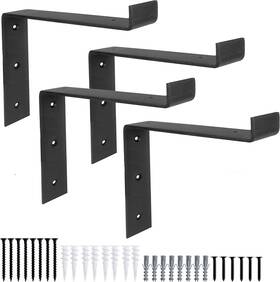 Ilyapa 840013411901 Heavy Duty Floating Shelf Brackets 4 Pack - 4x6 Inch Black