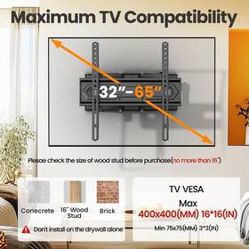 Iworkboard 797505421767 Full Motion 32-65 Inch Tv Wall Mount 110 Lbs For 32 40 42 43 50 58 60 Tvs