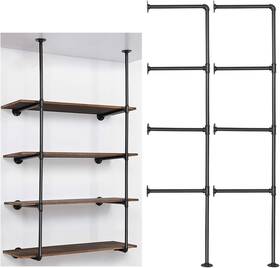 Liantral 758277067454 Industrial Wall Mount Iron Pipe Shelf Diy Open 4-tier Black