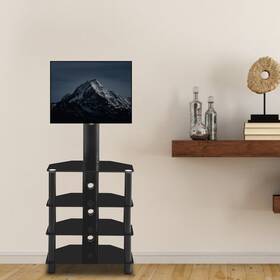 Liveditor 698451730845 Height Adjustable 4-tier Tempered Glass Metal Frame Floor Tv Black