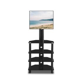 Liveditor 698451730852 Height Adjustable 4-tier Tempered Glass Metal Frame Floor Tv Black