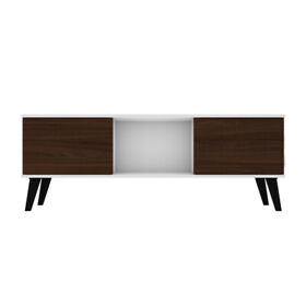 174amc188 Manhattan Comfort Doyers 53.15 Tv Stand White And Nut Brown