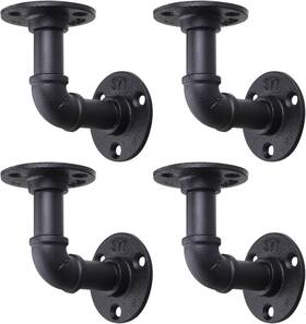 Muzik 678067502753 4 Pack Pipe Floating Shelf Bracket Heavy Duty Black L Inch