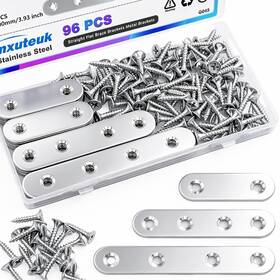 G045 Mxuteuk 96pcs Stainless Steel Straight Flat Brackets Metal Silver-50/80/100mm