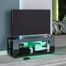 Ntense 029986493613 4936872wcom Led Tv Stand With Glass Shelves For Tvs Up To 55 Inch Black