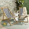 Pat7040a-set2 Safavieh Loren Foldable Sling Chair Teak Navy White 889048556553