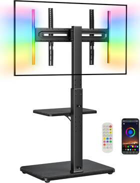 Perlegear 840478817614 Floor Tv Stand With Led Light For 32 Inch -75 Tvs Tall Swivel And