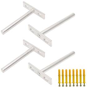 Rannb 745128553402 4 Inches Floating Shelf Brackets Invisible Inch Silver Tone