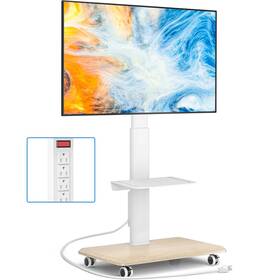 Dtf4001wht Rfiver Sleek Rolling Tv Stand With Power Outlet For Home Decor Height Adjustable Po