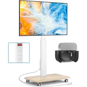 Dtf4003wht Rfiver Sleek Rolling Tv Stand With Power Outlet For Home Decor Height Adjustable Portab