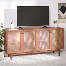 Med9611a-2bx Safavieh Piran 4 Door 2-shelf Media Stand Walnut Gold
