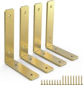 Sanbeeto 618119952761 L Shelf Brackets 10 Inch Gold Heavy Duty Iron