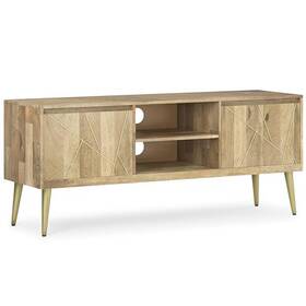 Simplihome 840469033443 Hunter Solid Mango Wood 60 Inch Wide Industrial Tv Media Stand In Natural For