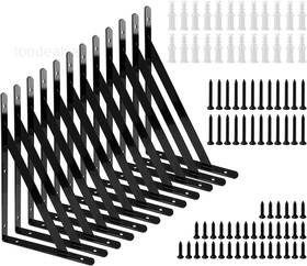 Zj-002-012 Sutekus 12 Inch X 8 Heavy Duty Shelf Brackets With Screws Metal Shelves Black