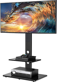 Swivel Floor Tv Stand Shelves 32-65 Inch Lcd Led Universal Height Adjustable