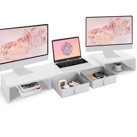 Ds421w Teamix Dual Monitor Stand Riser - Length And Angle Adjustable White S