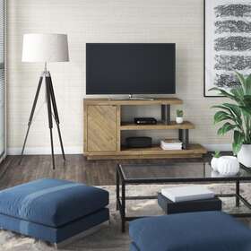 Twin Star Home 611768125579 Asymmetrical Tv Stand For Tvs Up To 55 Inch With Storage - 59.5 Anderson Bamboo