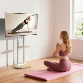 Gd599els640 Unho White Mobile Tv Stand On Wheels For 40-75 Inch Tvs Height Adjustable With Shelf