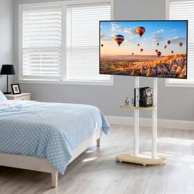 Jcv9m2ibsy Unho Mobile Tv Stand Fr 40-75 Inch Lcd Led Tvs Height Adjustable Floor Cart With Shelves