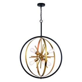 P0341 Vaxcel Estelle 26.75-in Brass And Black Mid Century Modern 6 Light Globe Sputnik
