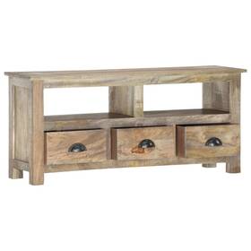 286384 Vidaxl Tv Cabinet Grey Oak Finish Solid Mango Wood Engineered