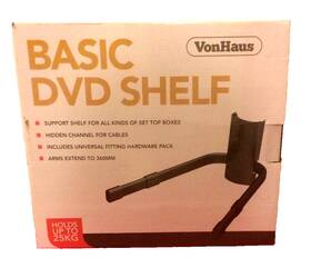 Vonhaus 05/025 Black Dvd Floating Wall Shelf Holds 25kg W 360mm Arm Extension Addition