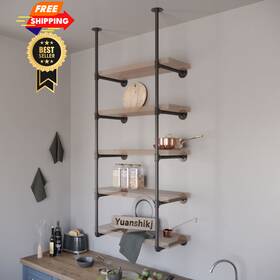 Yuanshikj 703327435424 2pc 70 Inch Tall 2 Pcs 5 Tier Pipe Shelf Not Included Planks Black